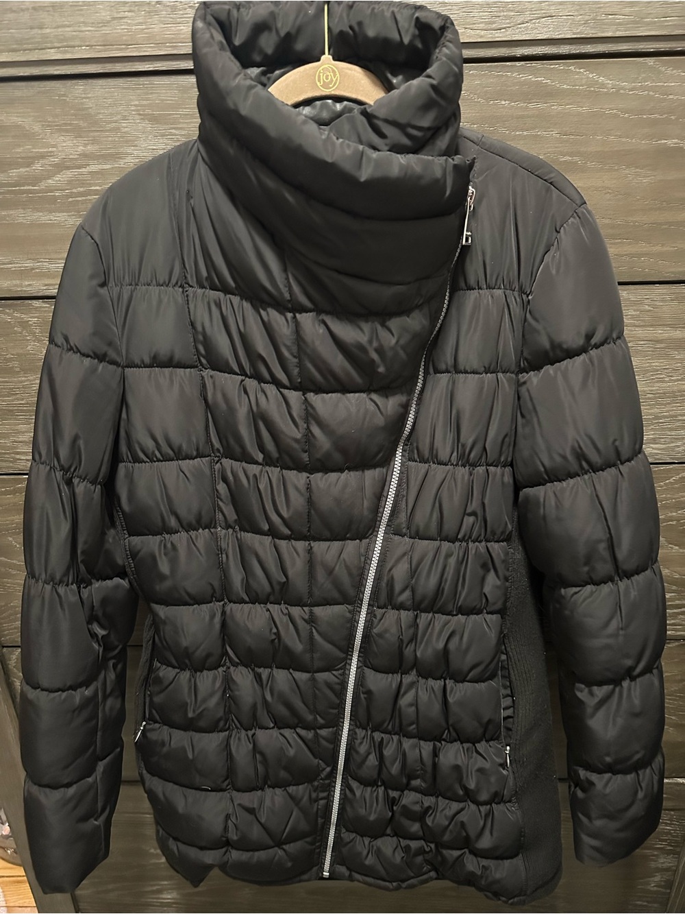 Calvin Klein Black Asymmetric Zip Puffer Jacket